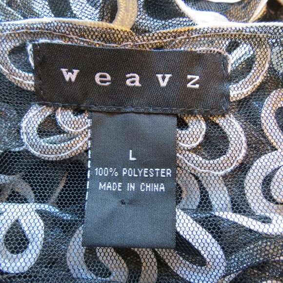 Weavz Black Mesh Top Women's Tambour Stitching in White Sheer Size Large - Picture 7 of 8